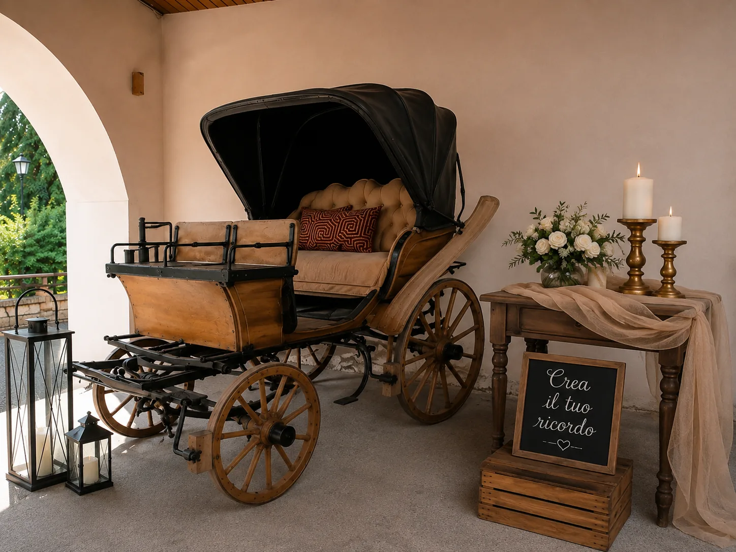 Carrozza vintage allestita per creare ricordi